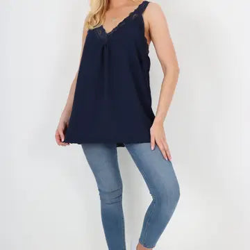 Italian V Neck Lace Detail Vest Top One Size Fits 8-18uk