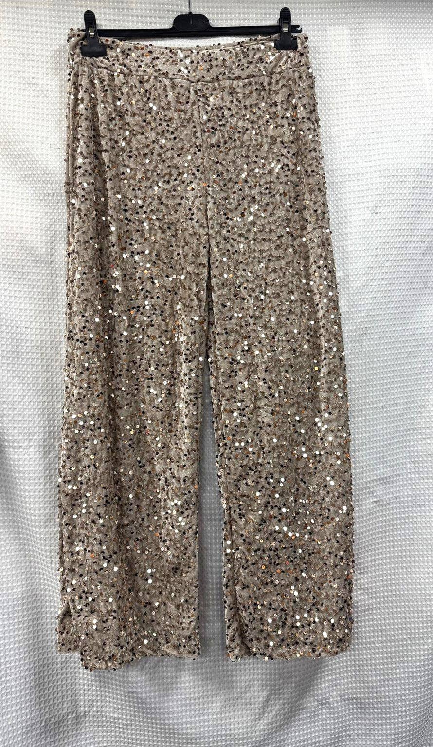 Sequin Wide Leg Trousers – Black (One Size up to 14)