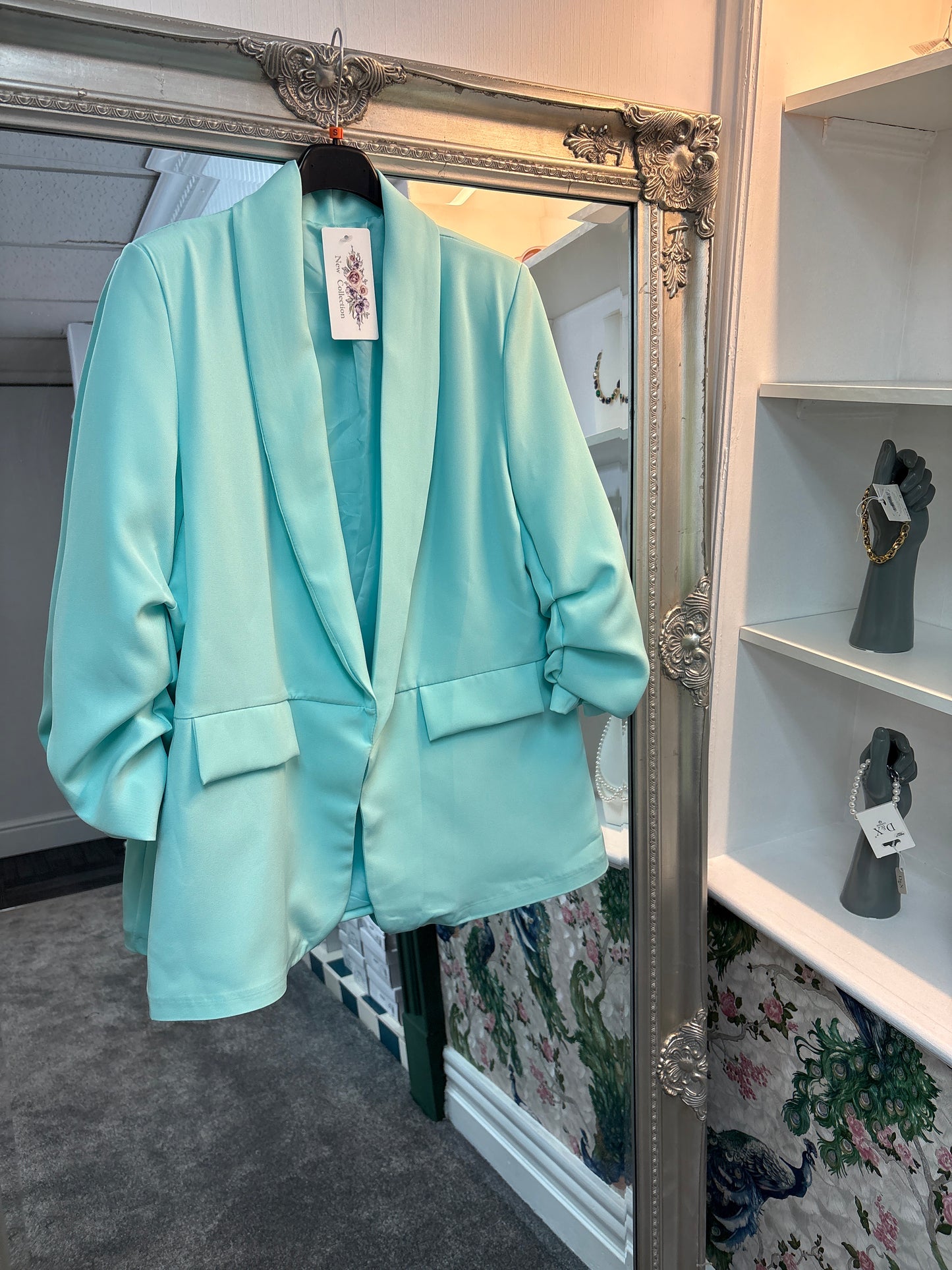 Ruched Sleeve Blazer Turquoise