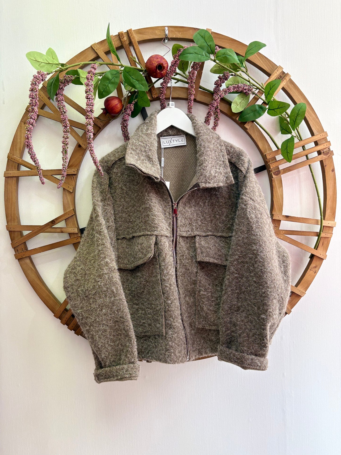 Luxtyle Textured Zip Jacket – One Size up to 18 (Berry, Khaki, Mushroom)