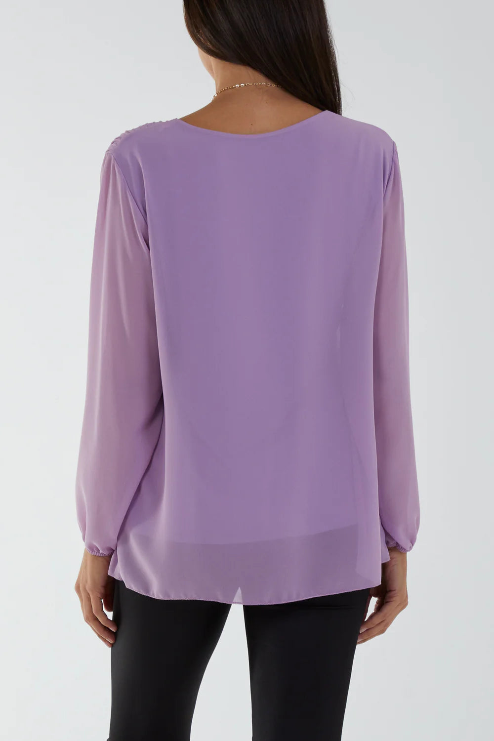 Pleated Longsleeve Top with Necklace One Size 8-16 - other colours available