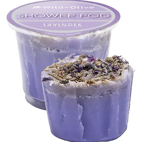 Tiny Wild Olive Shower Pods in vibrant green packaging, promising a nourishing, eco-friendly lather for silky skin.