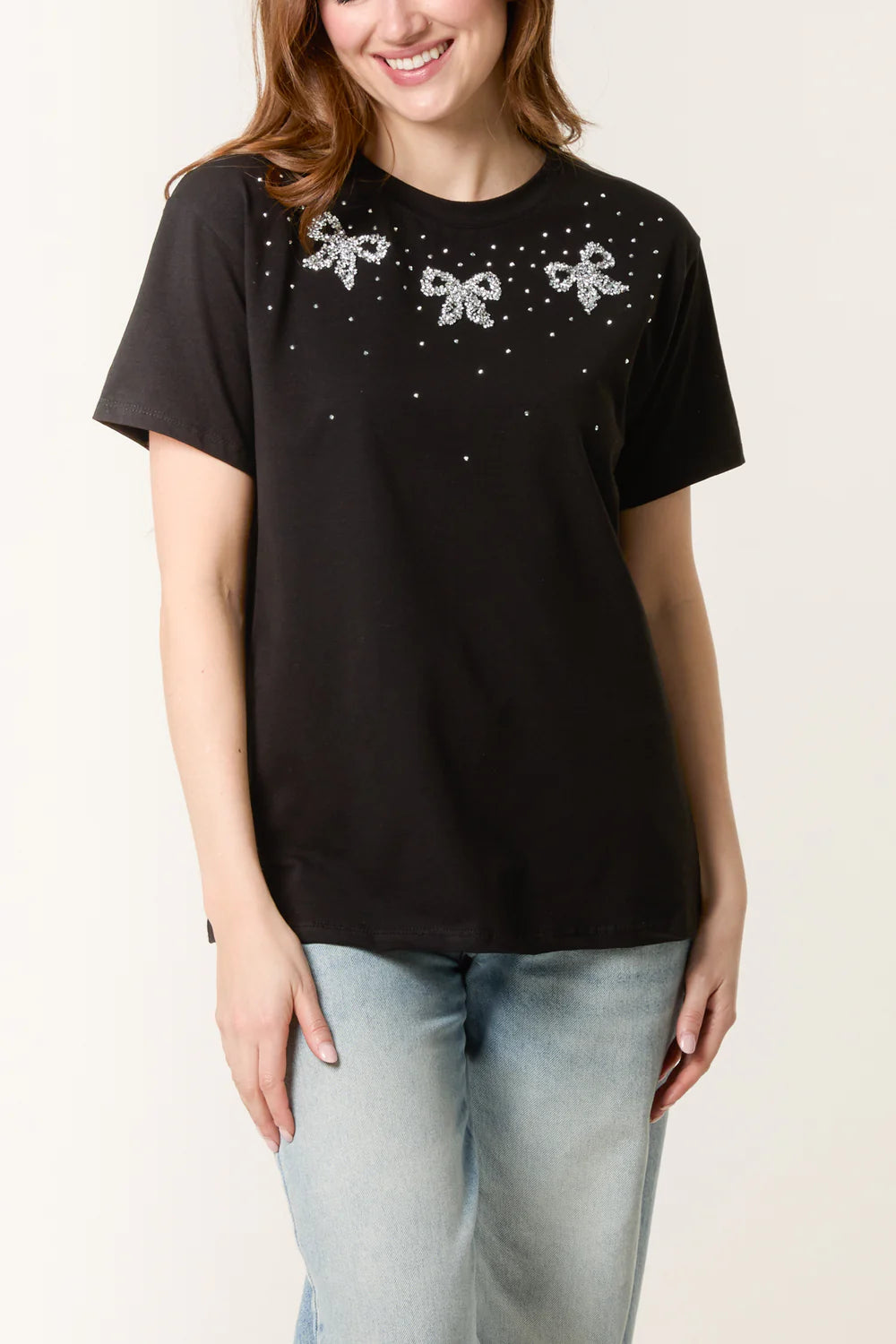 Agape T Shirt Black with Triple Bow (one size fits 8-16uk)