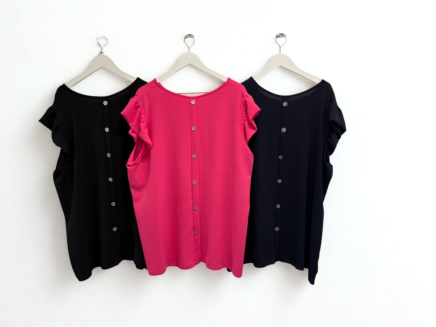 Frill Cap Sleeve Top with Button Back One Size 8-22