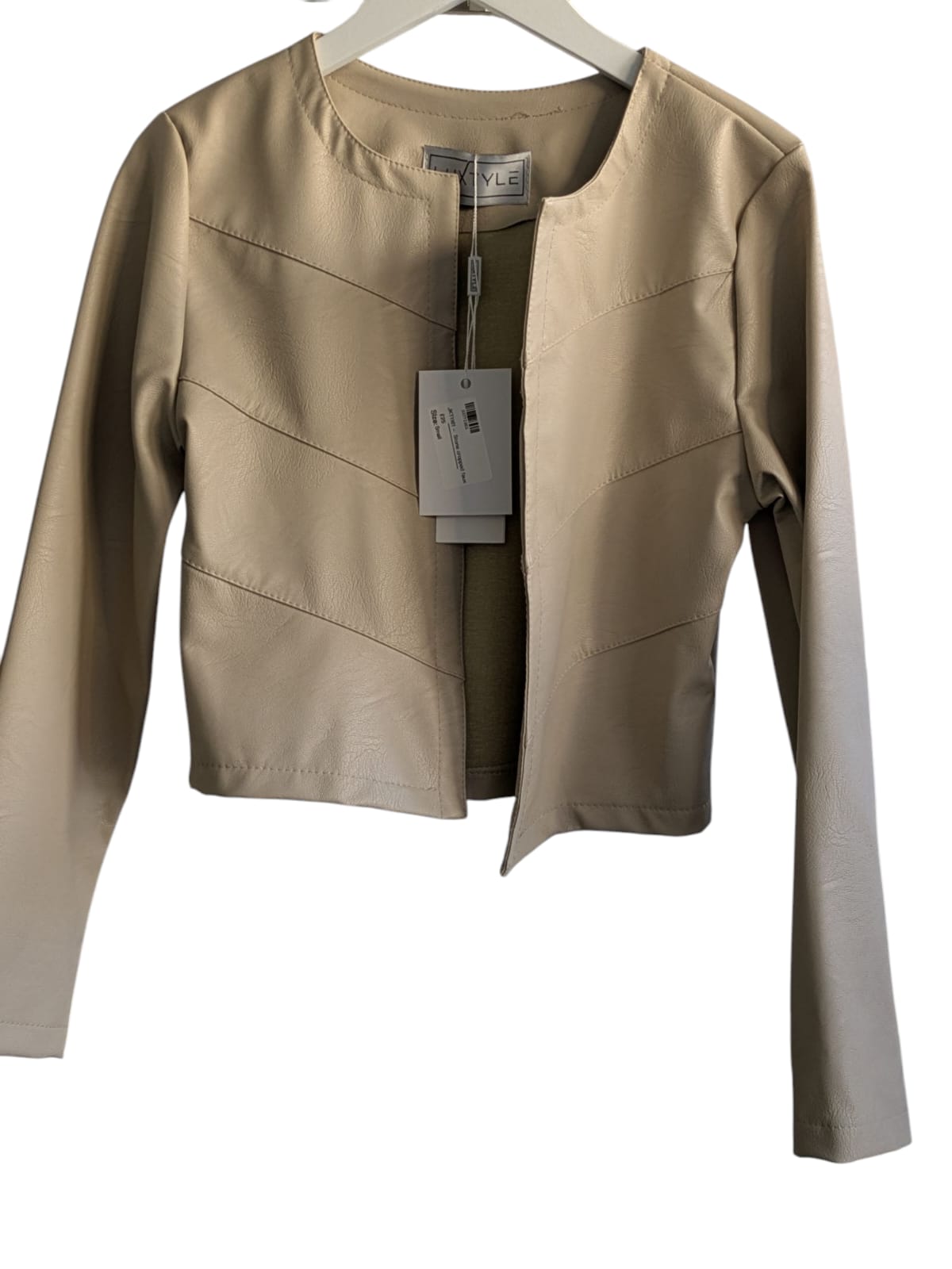 Cropped Faux Leather Jacket Large Stone 40% OFF