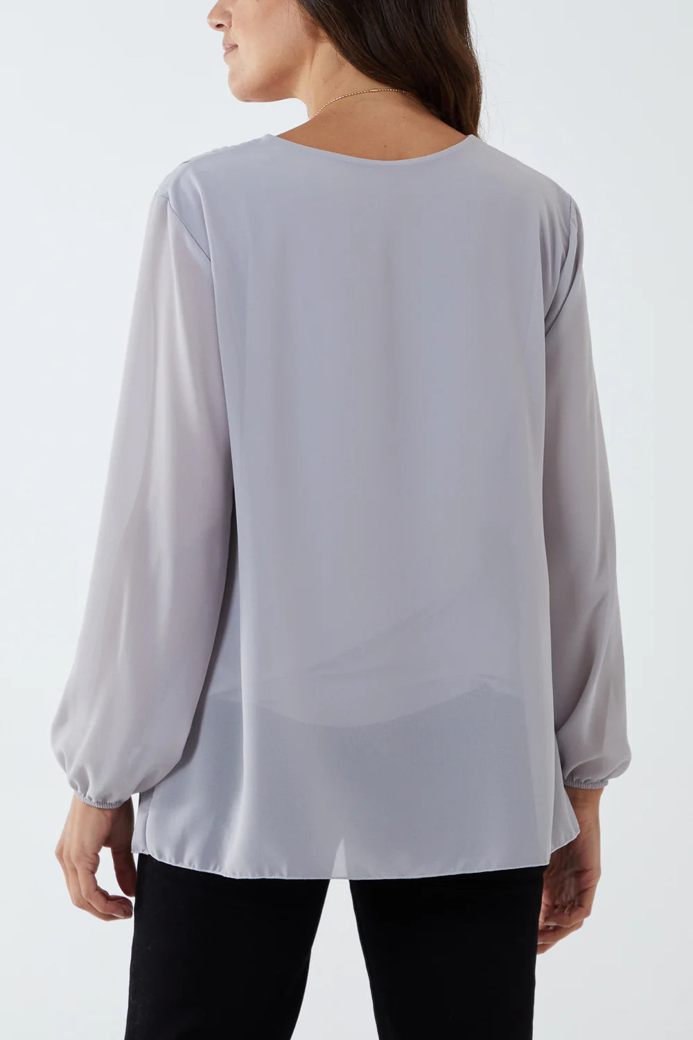 Pleated Longsleeve Top with Necklace One Size 8-16 - other colours available
