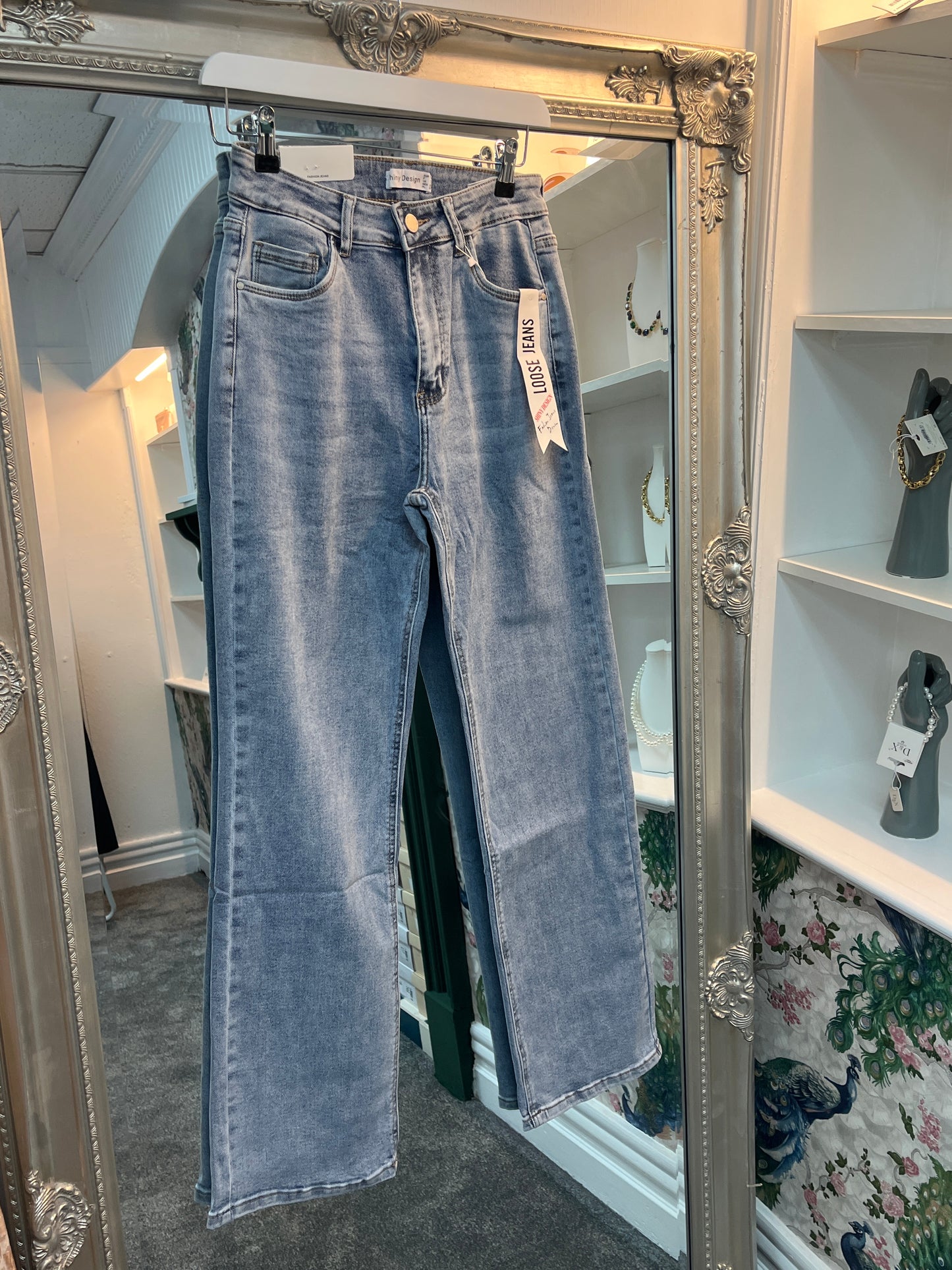 Shiny Design Jeans Wide Legged