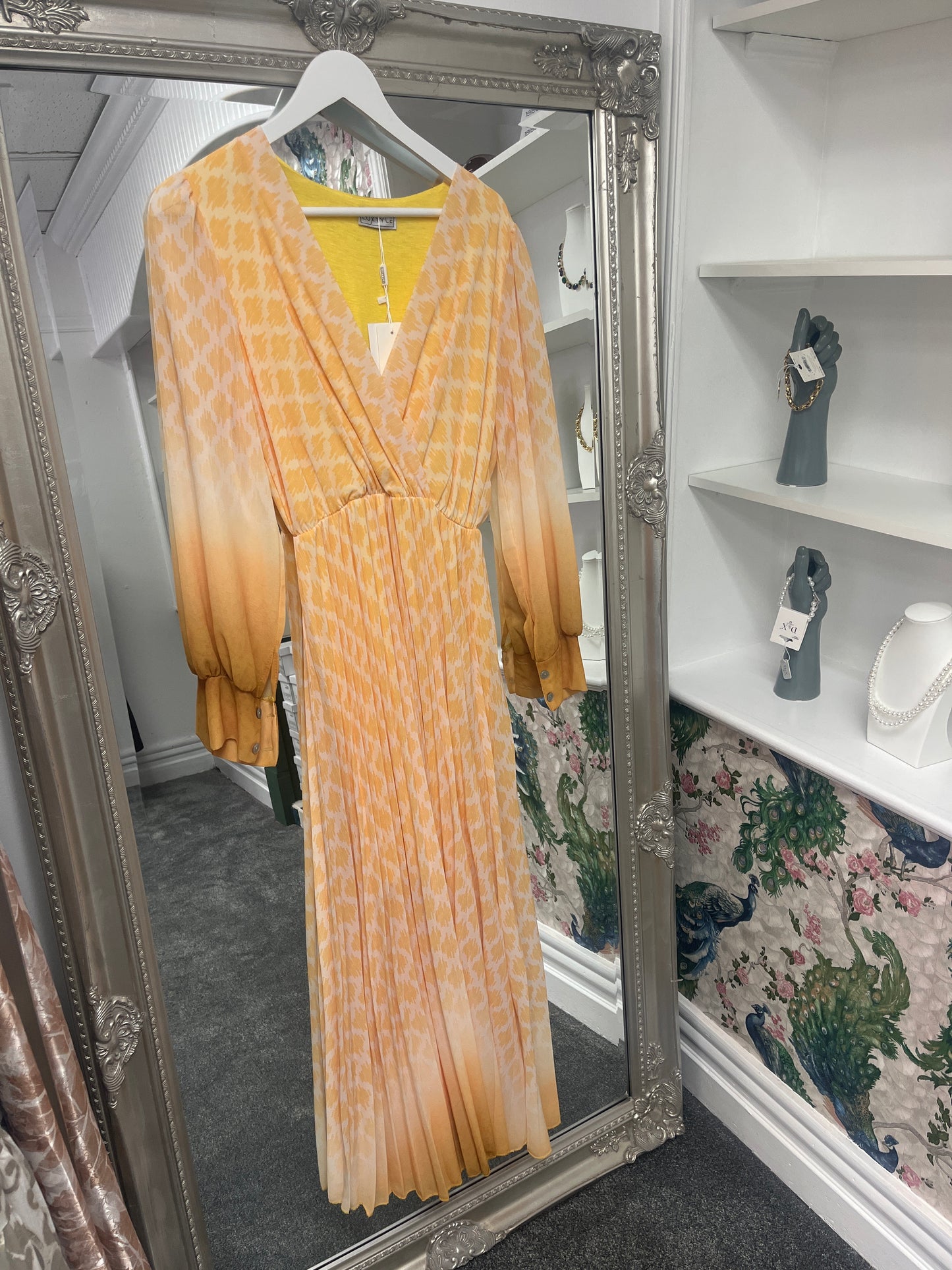 Yellow Pleated Longsleeve Dress (one size fits 8-14uk)