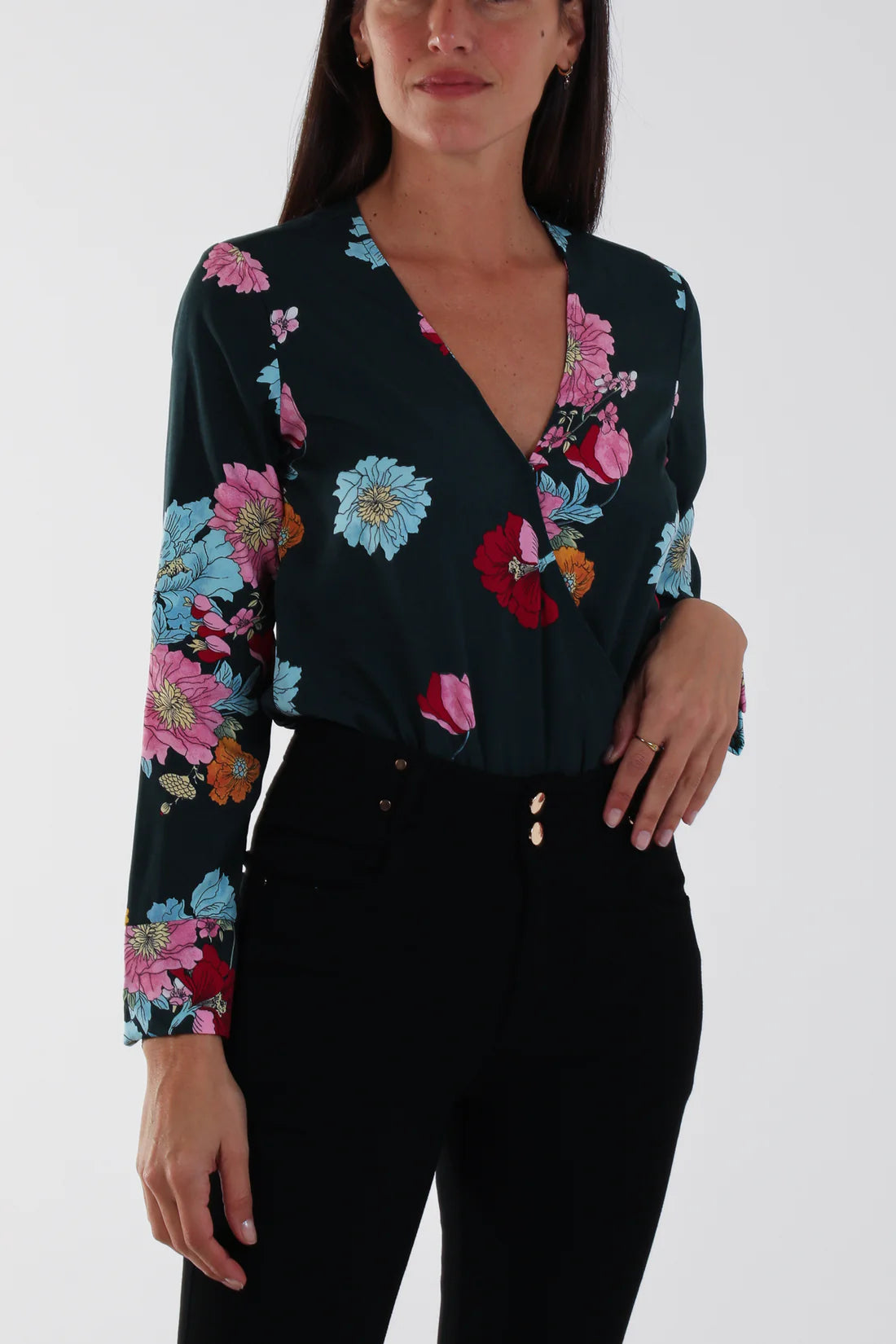 Wrap Front Floral Body Suit