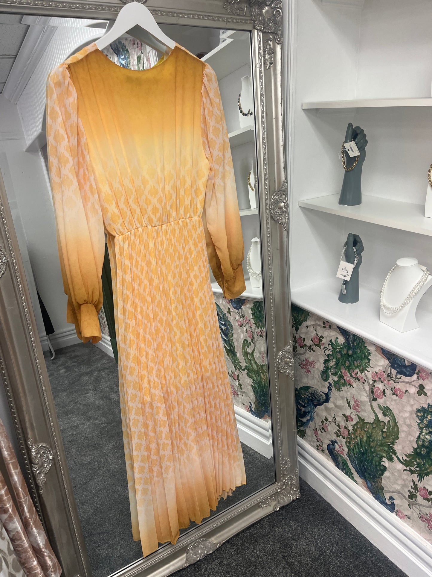 Yellow Pleated Longsleeve Dress (one size fits 8-14uk)