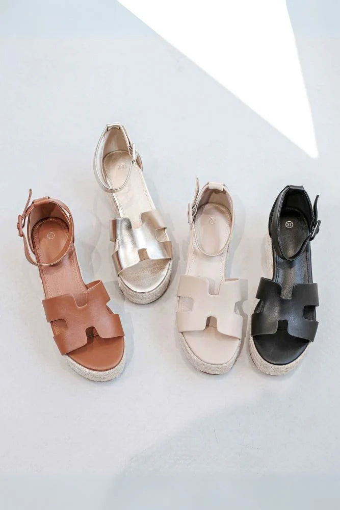 Strap Wedge Sandal Beige