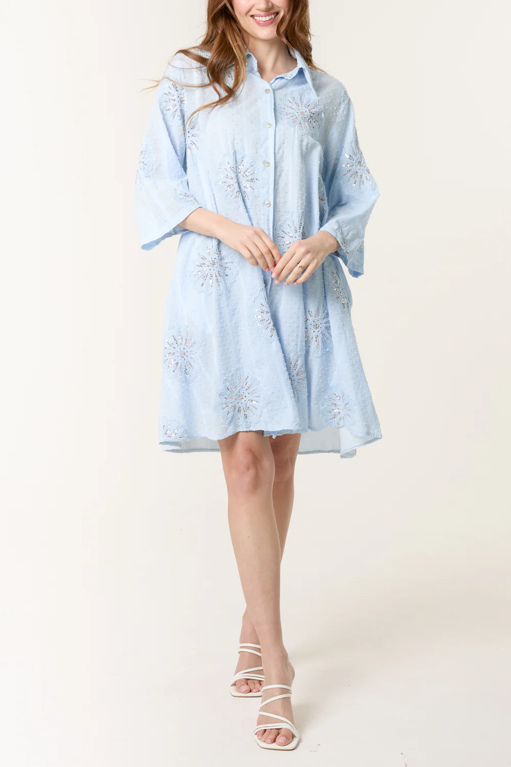 Sequin Daisy Cotton Dobby Shirt Dress One Size Fits 8-16