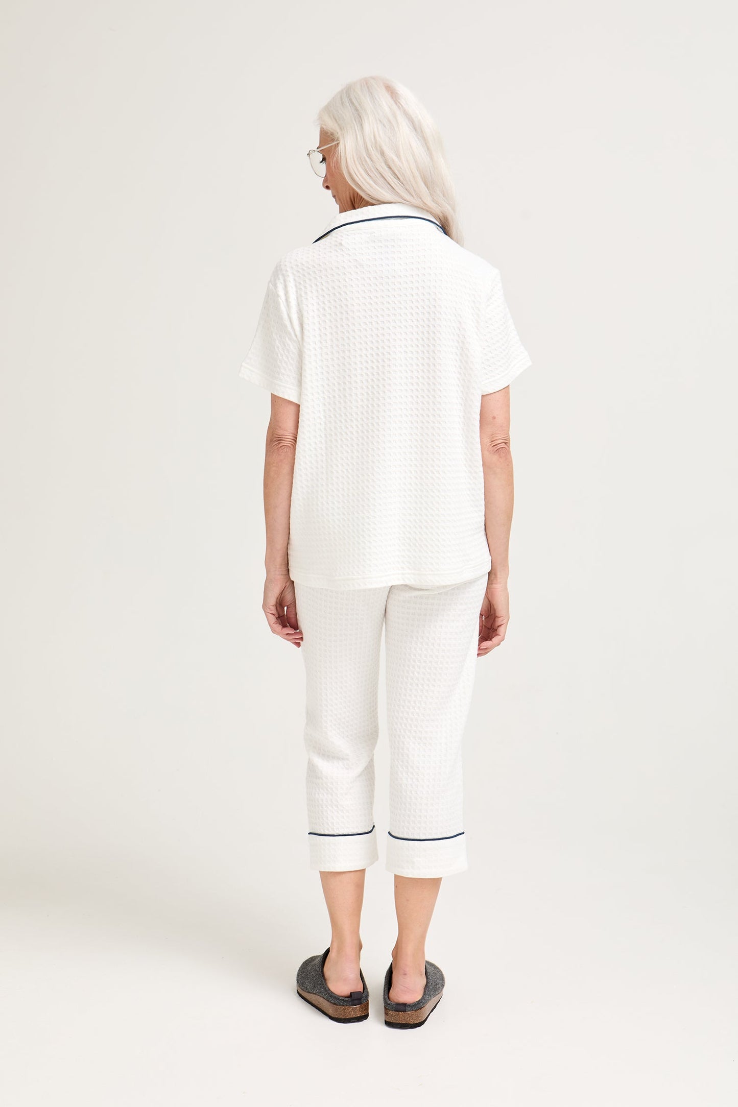 Luxury Suite Waffle Short Shirt Trouser Set in White