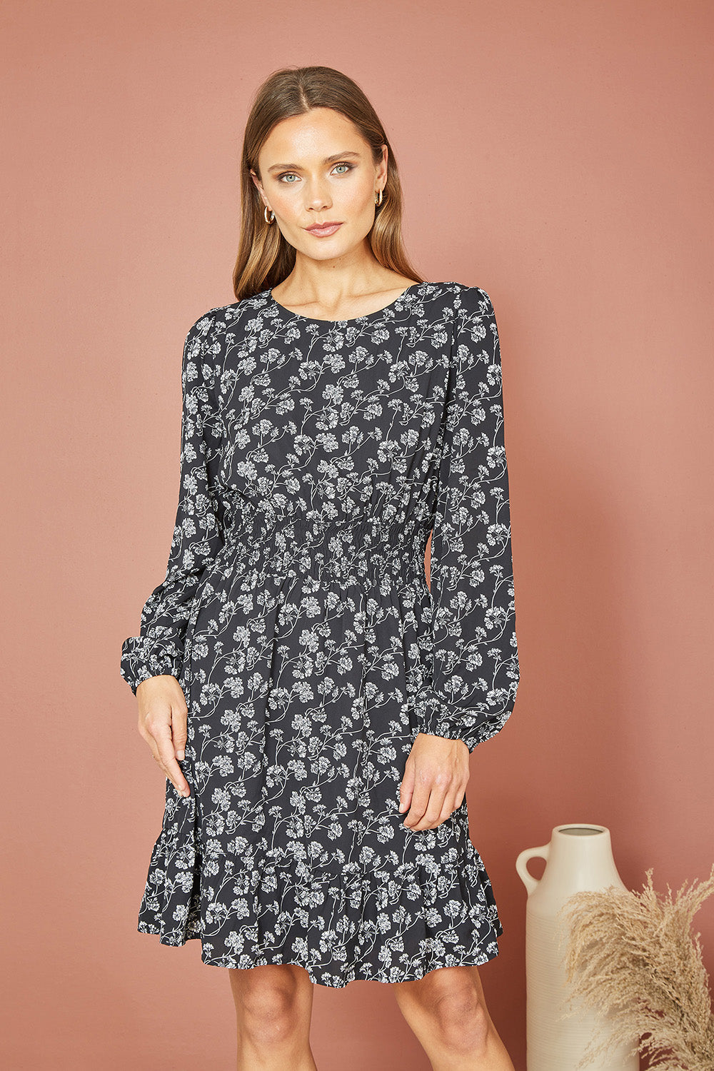 black floral print skater dress boohoo Women's Floral Chiffon Skater Dress