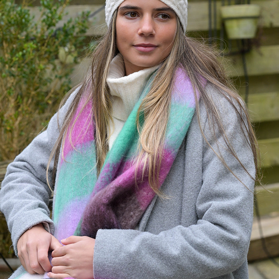 Purple Mix Fluffy Check Scarf