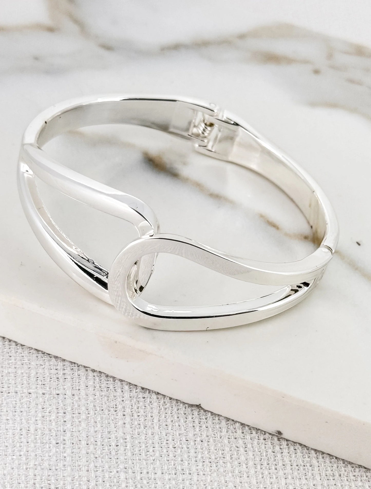 Silver Double Looped Hinged Bangle
