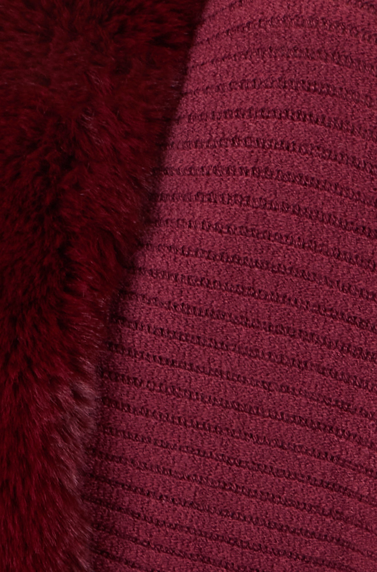 Yumi Burgundy Fur Collar Shrug With Tassel Hem