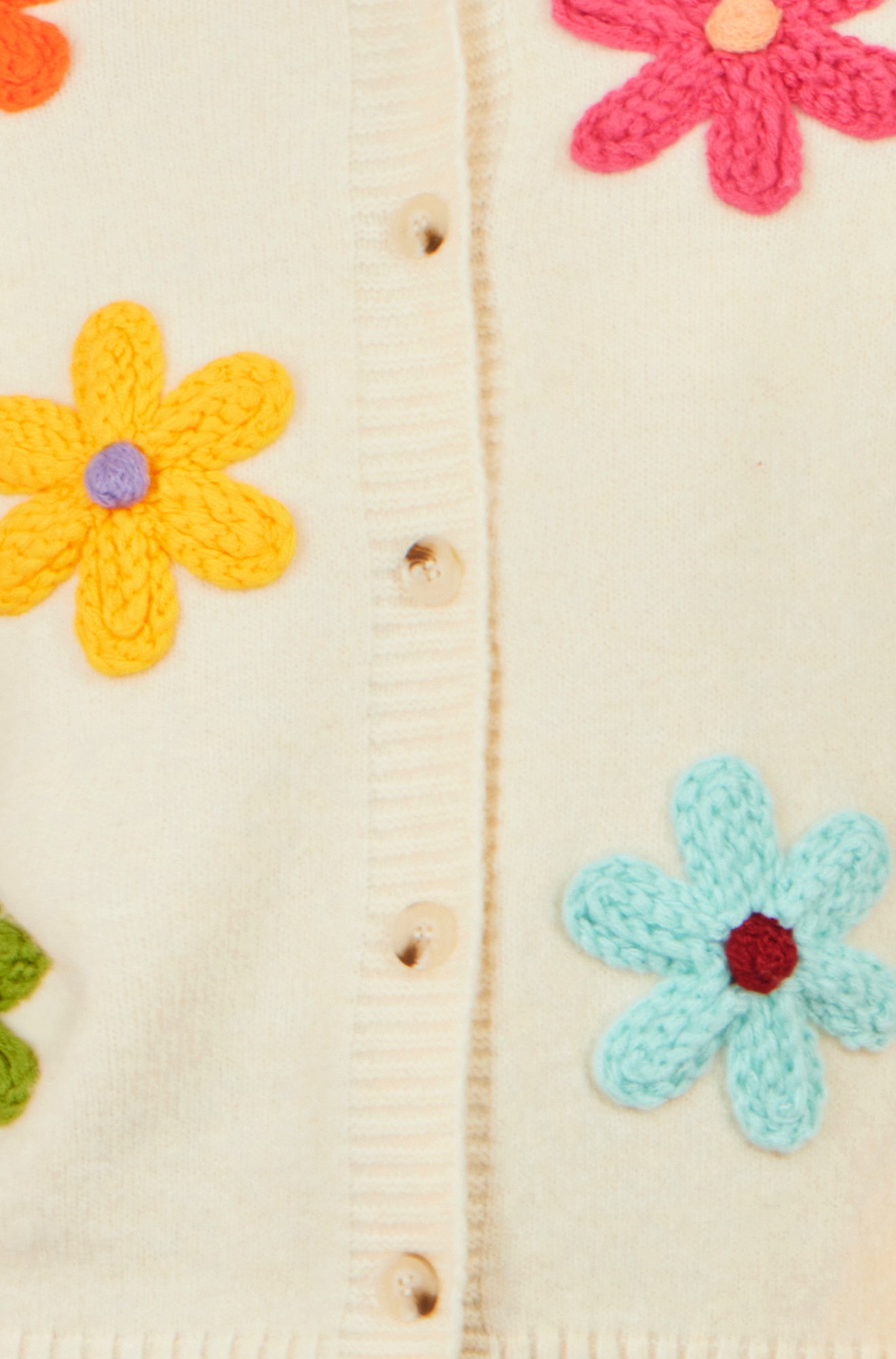 Yumi Ivory Knitted Flower Applique Cardigan