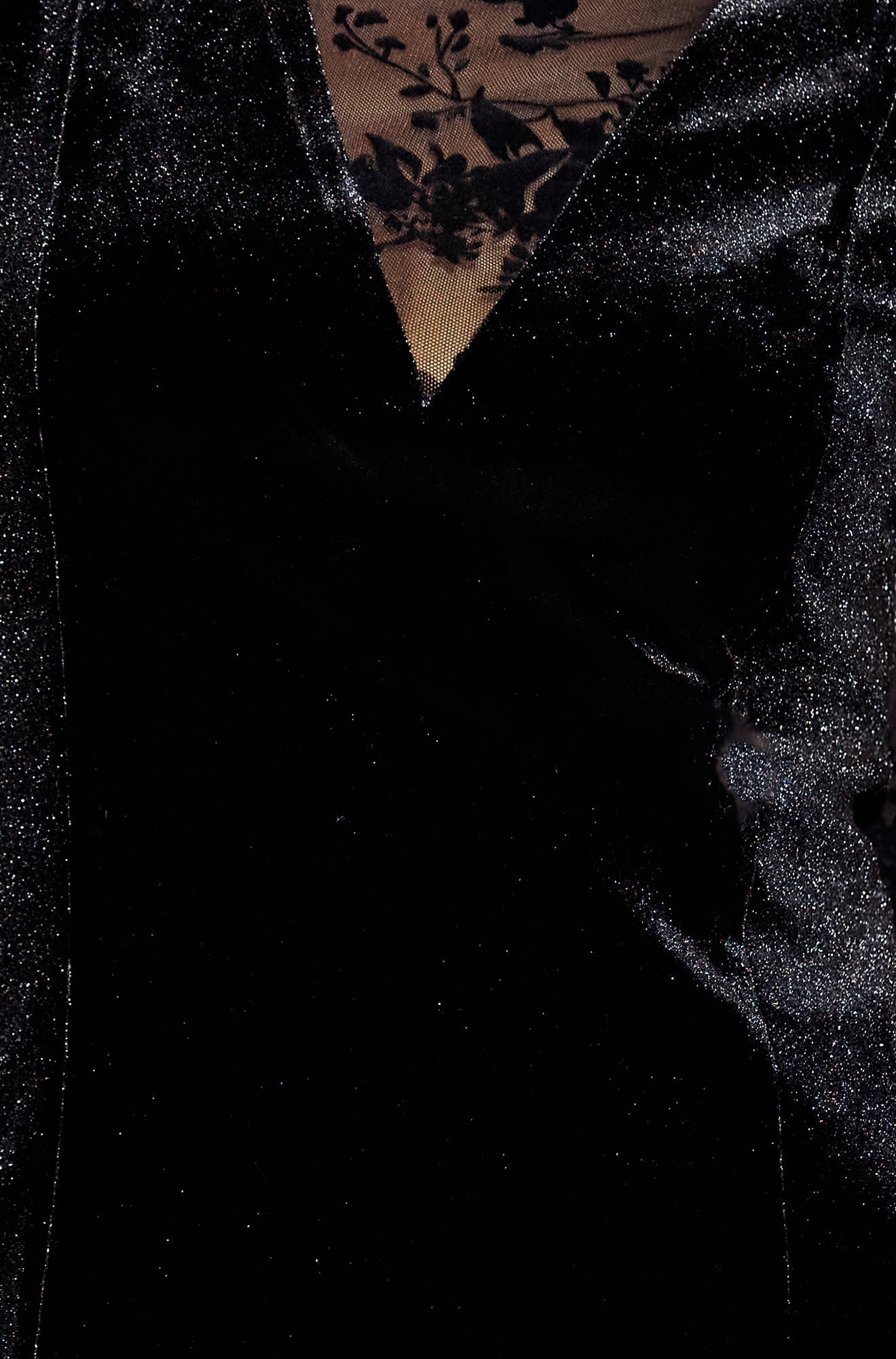 Yumi Black Fitted Velvet Dress With Sheer Floral Sleeves