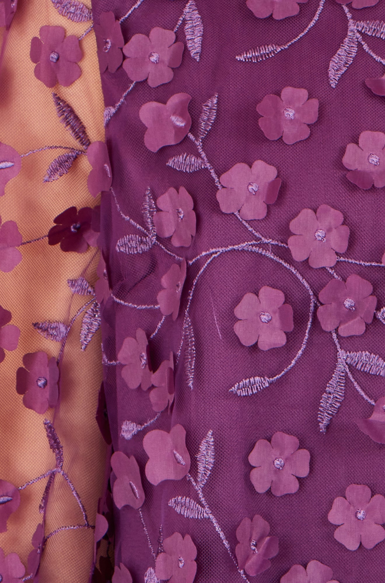 Yumi Plum Sheer Sleeve Applique Flower Top