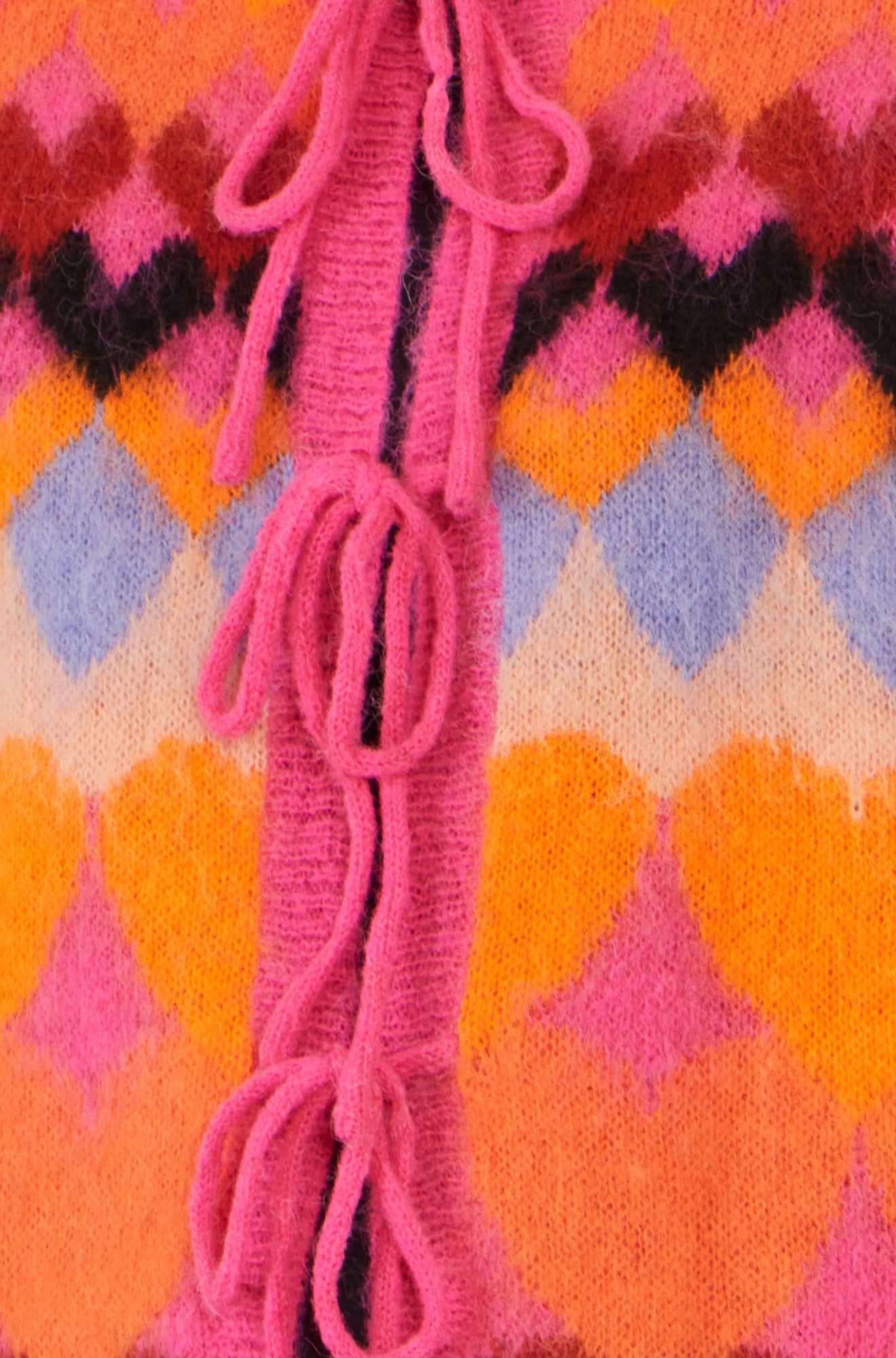 Yumi Pink Tie Front Heart Intarsia Cardigan
