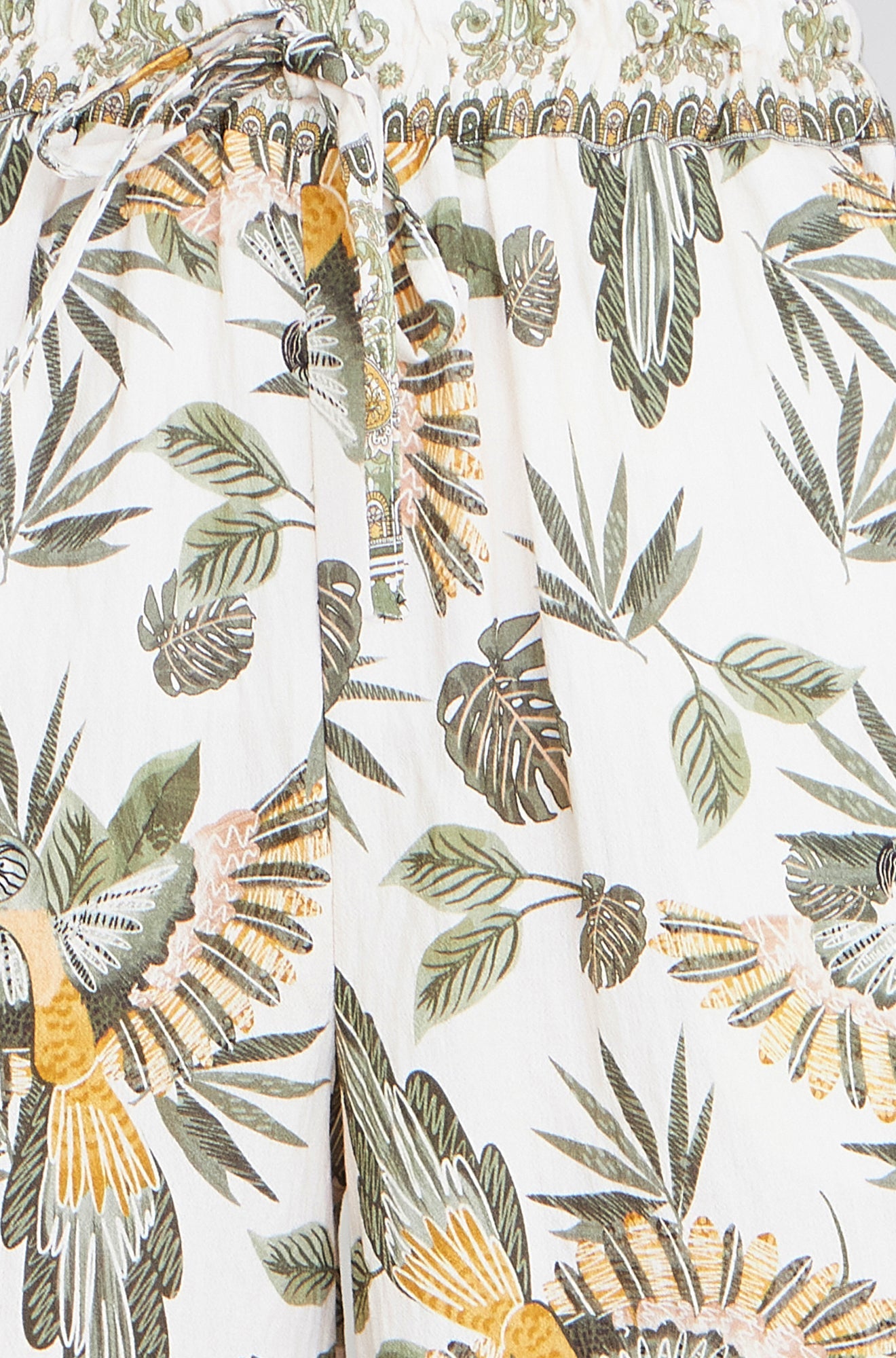 Yumi Green Bird Print Viscose Wide Leg Trousers