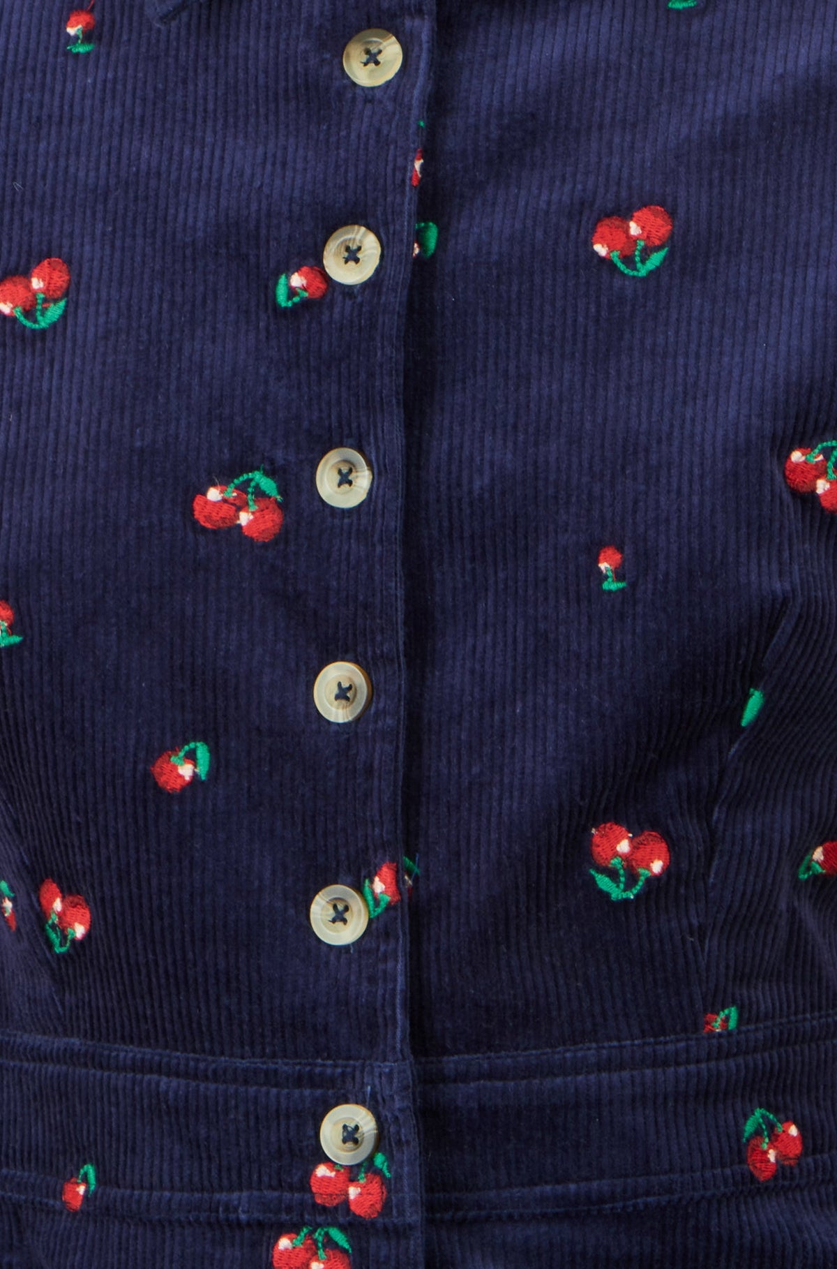 Yumi Navy Embroidered Cherry Shirt Dress