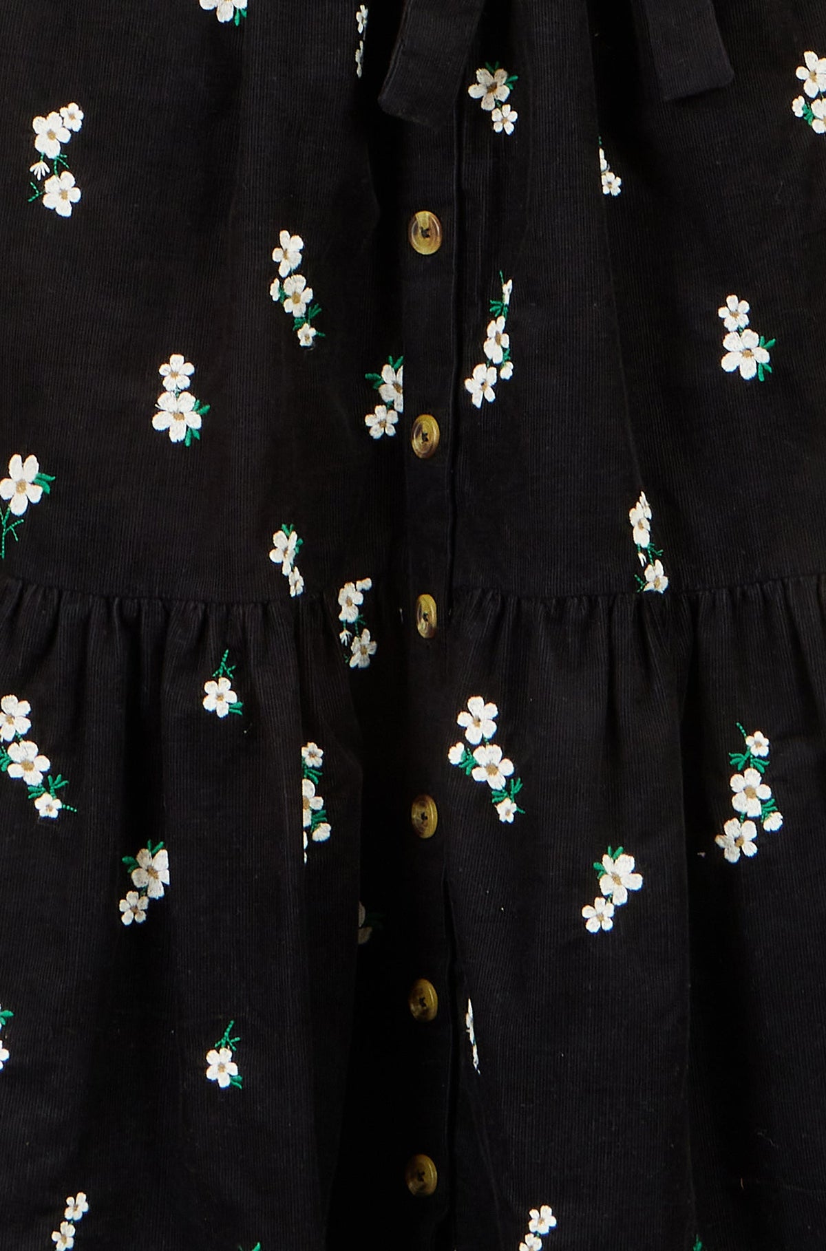 Yumi Black Daisy Embroidered Cord Shirt Dress