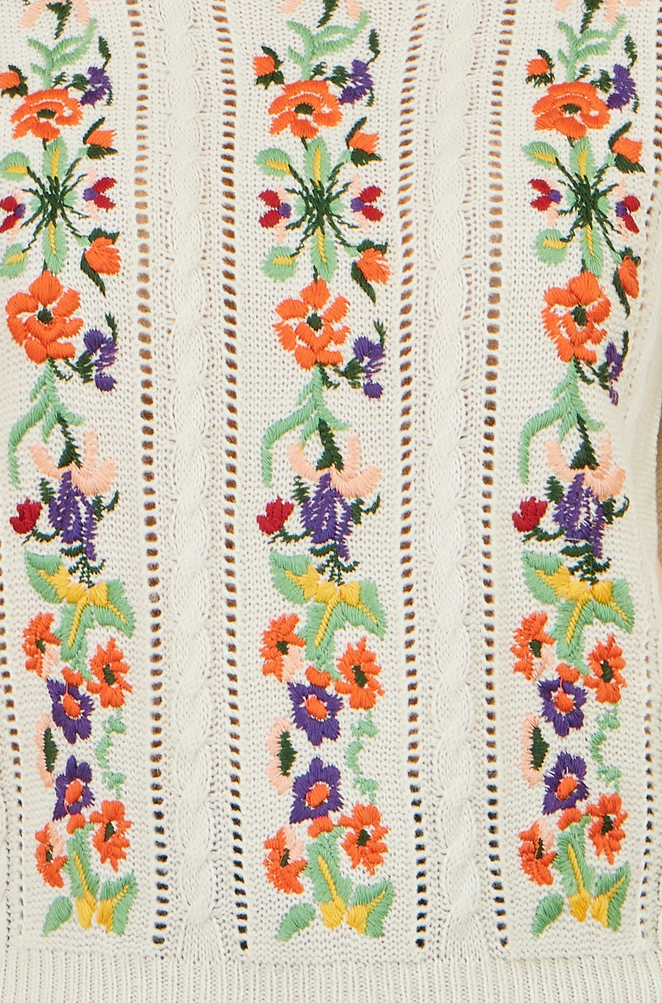 Yumi Ivory Floral Embroidery Cable Jumper