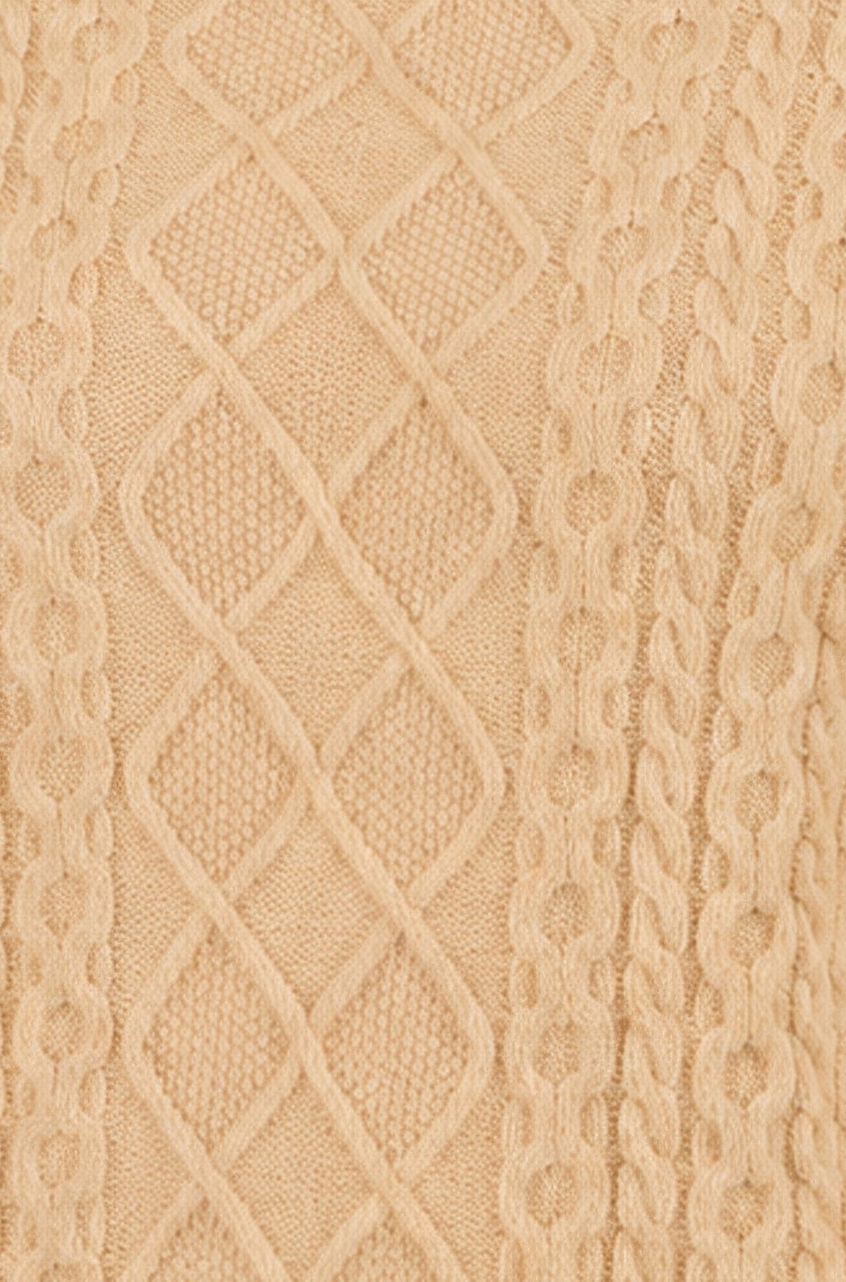 Yumi Beige Cable Knit Roll Neck Jumper