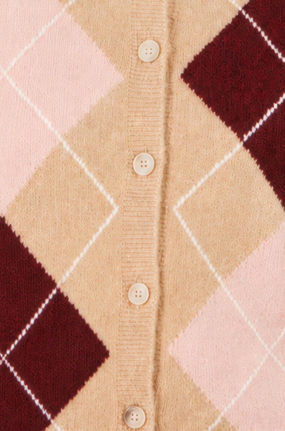 Yumi Beige Argyll Knitted Cardigan