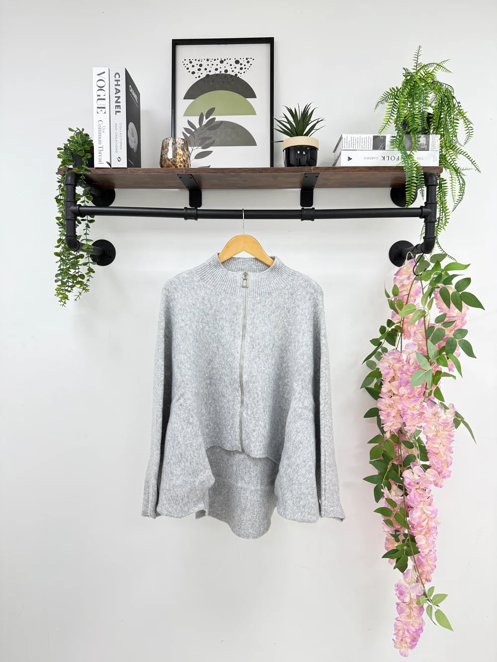 Zip Knitted Highlow Cardigan – One Size UK 8–18