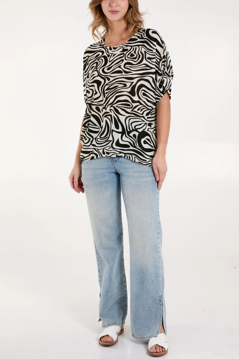 Abstract Swirl Short Sleeve Top Size S/M