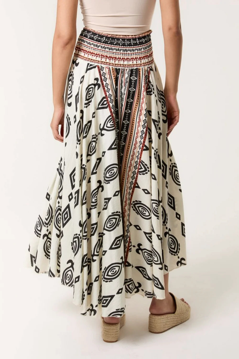 Aztec Print Shirred Waist Skirt S/M