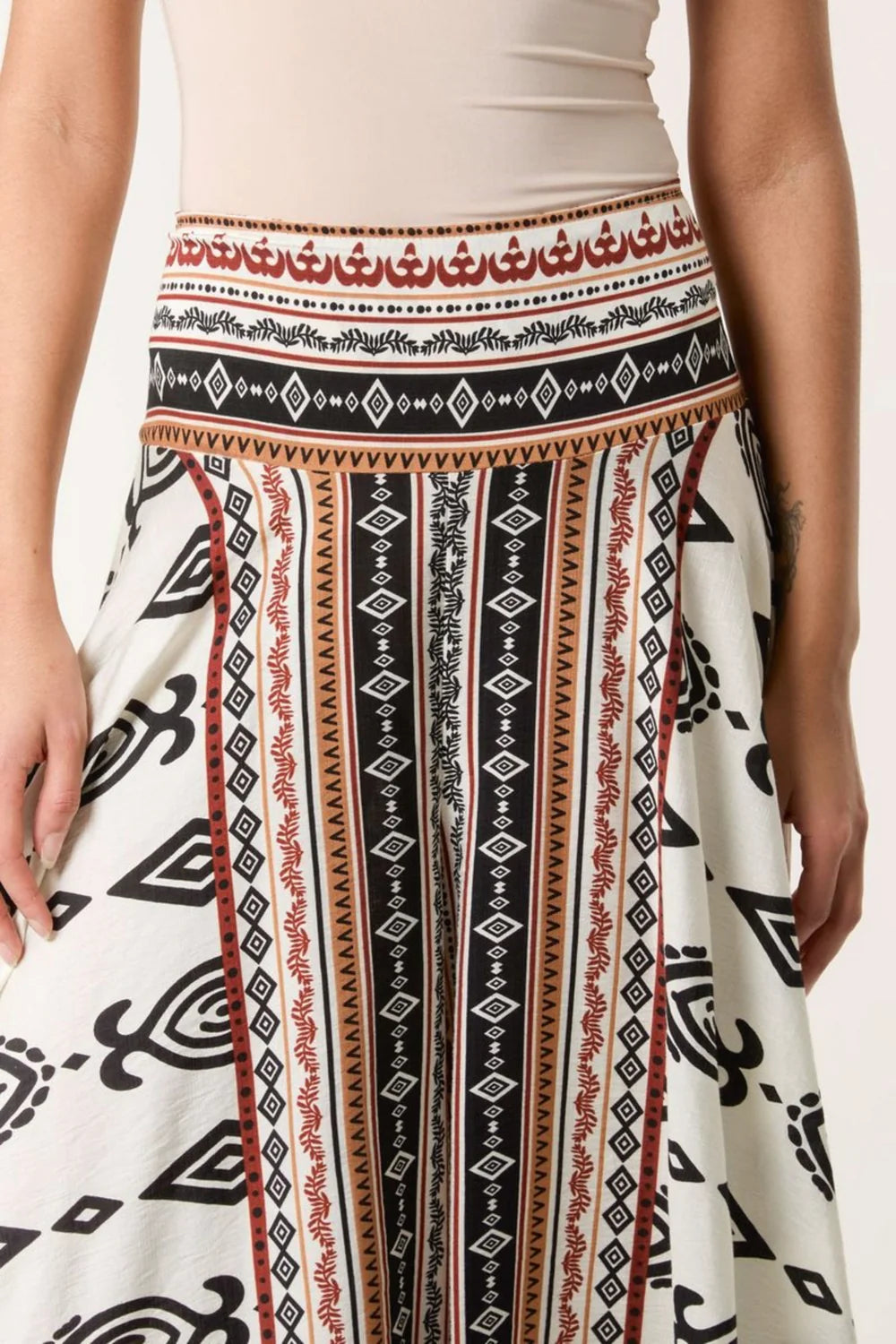 Aztec Print Shirred Waist Skirt M/L
