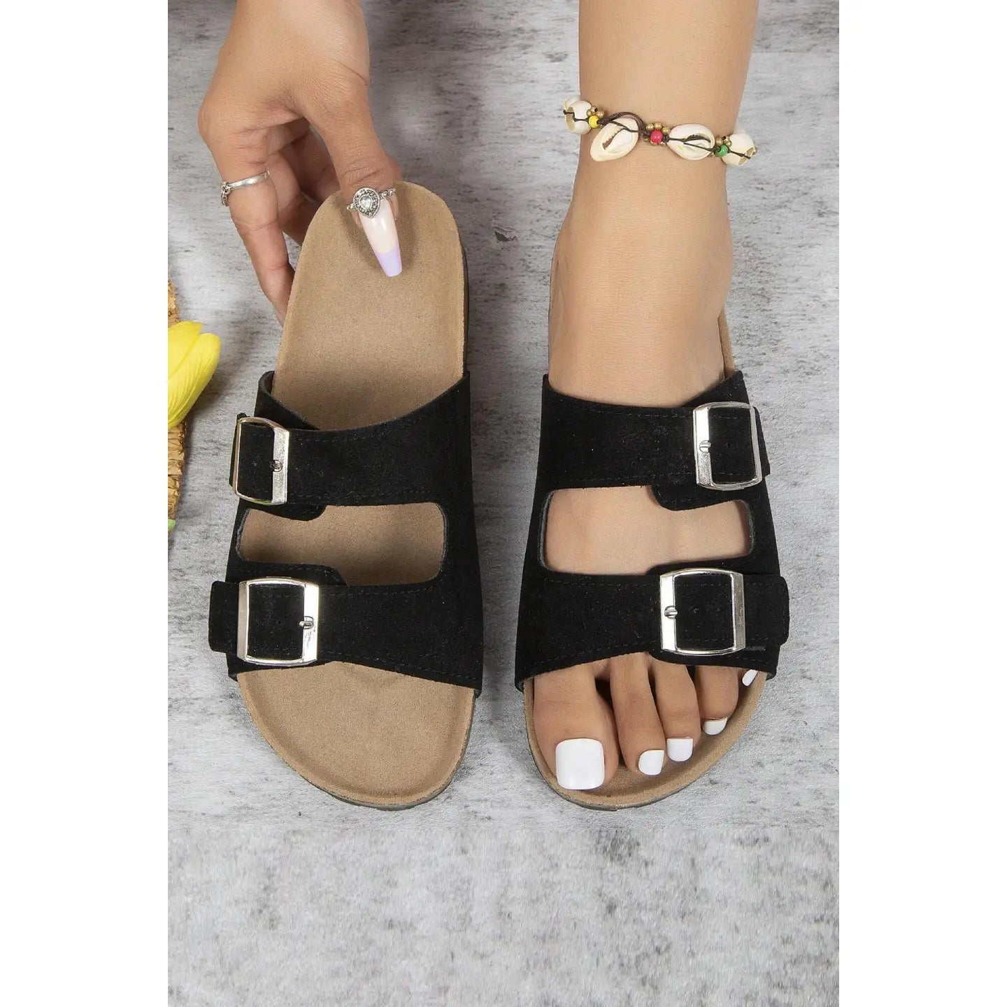 Soft Foot bed Summer Flat Slider Sandals Black