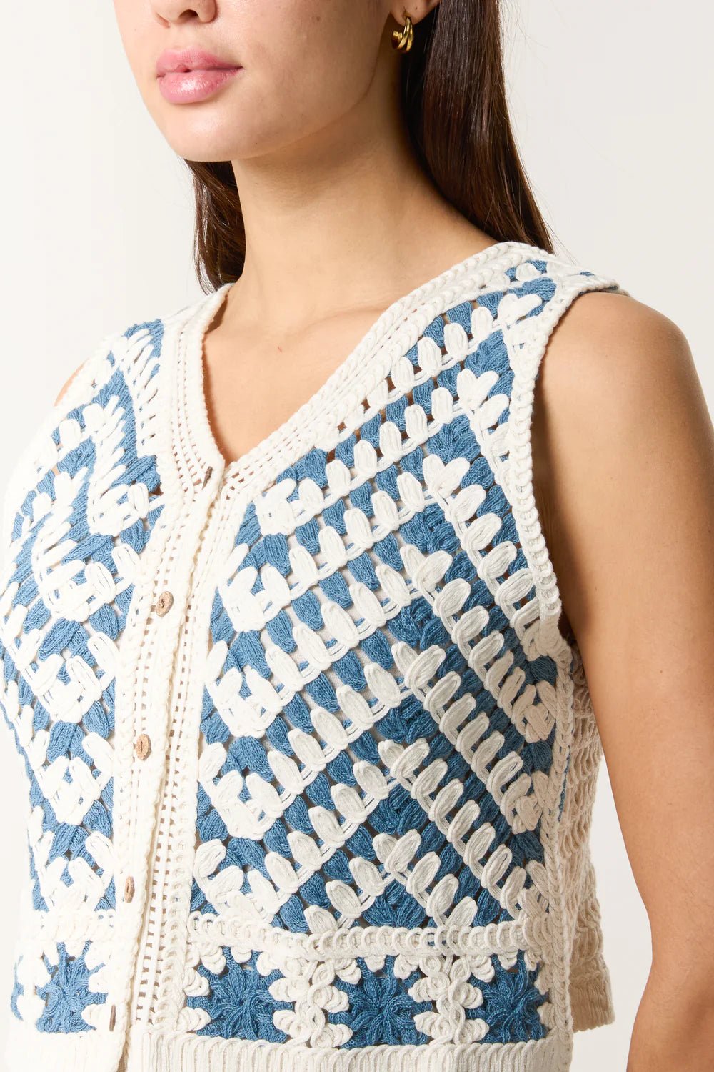 Border Design Crochet Button Vest M/L