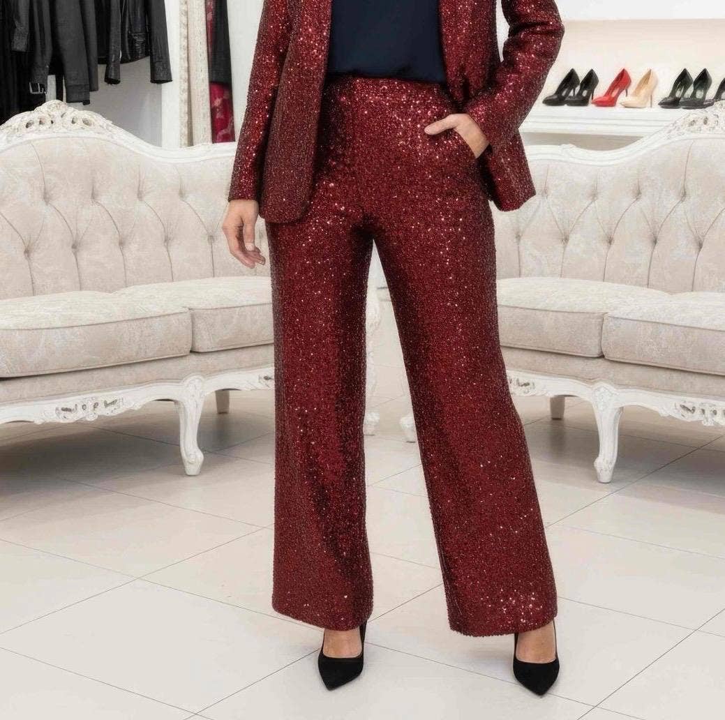 Sequin Wide Leg Trousers – Black (One Size up to 14)