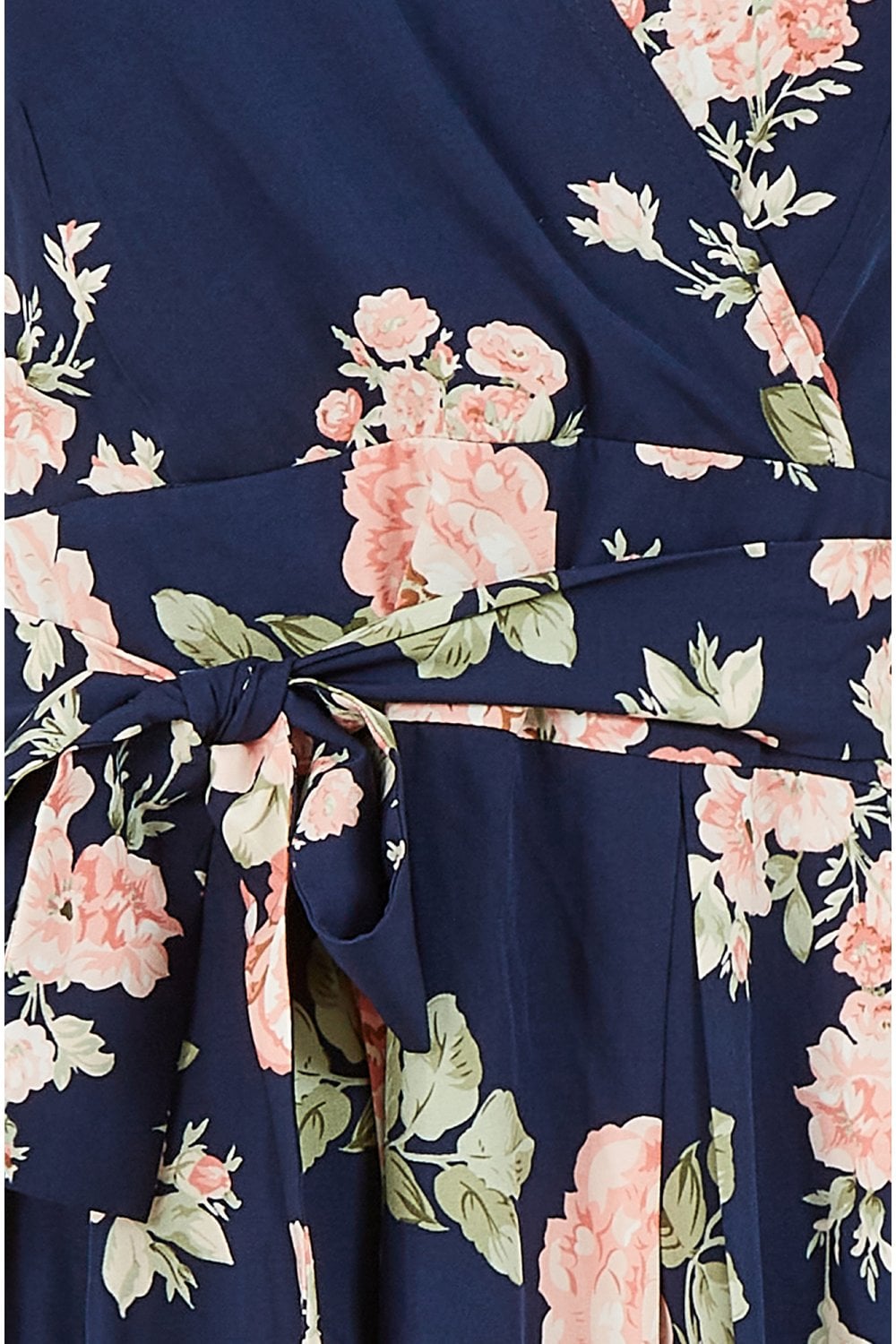 Mela Navy Rose Printed Wrap Over Sleeveless Skater Dress