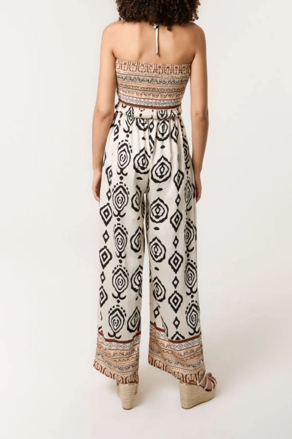 Tribal Print Shirred Bodice Halterneck Jumpsuit S/M