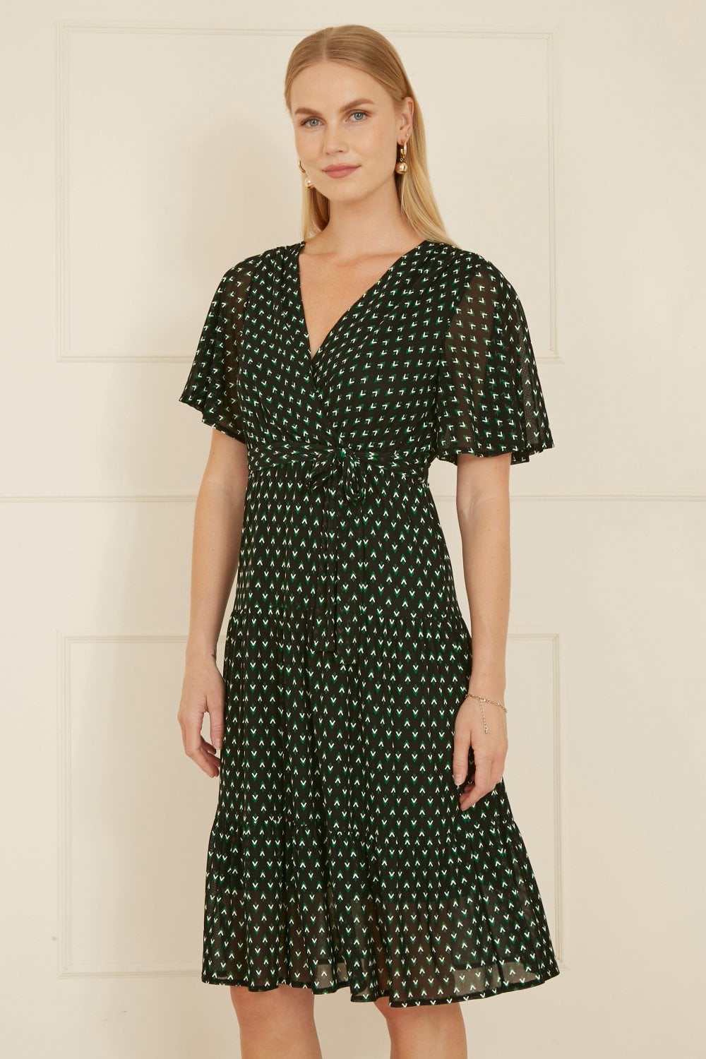 Yumi Black Dot Print Mesh Stretch Midi Skater Dress  Envy Boutique