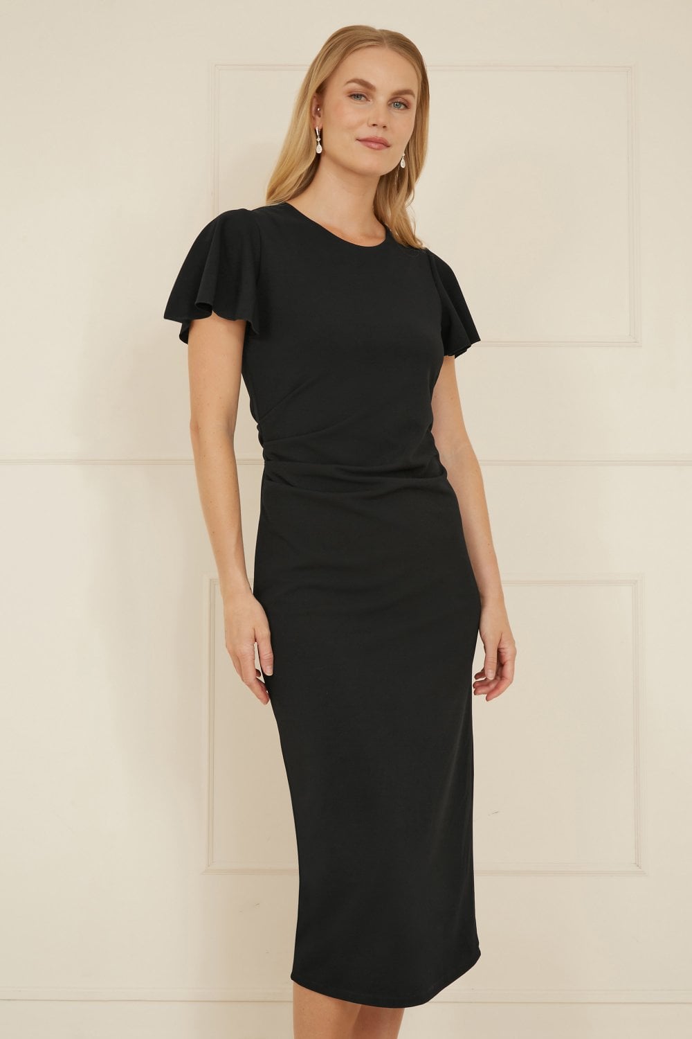Yumi Black Ruched Waist Stretch Midi Dress Envy Boutique Yumi Black Ruched Waist Stretch Midi Dress Envy Boutique
