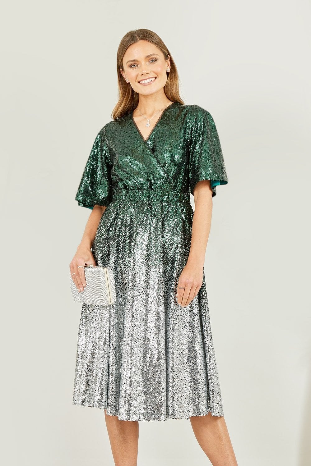 ombre sequin wrap dress Black Sequin Ombre Wrap Party Dress