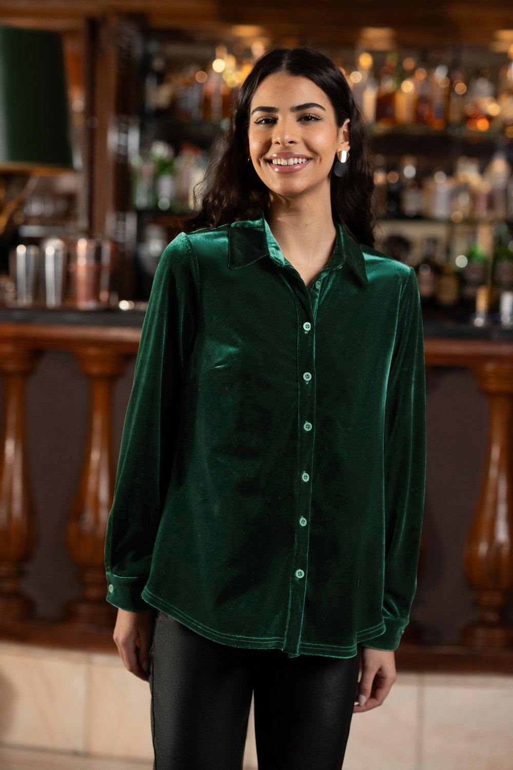 Yumi Green Velvet Relaxed Fit Shirt Yumi Green Velvet Relaxed Fit Shirt