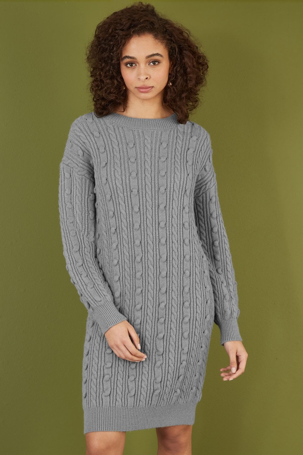 Yumi Grey Cable Knit Tunic Dress - Grey / M/L Yumi Grey Cable Knit Tunic Dress - Grey / M/L