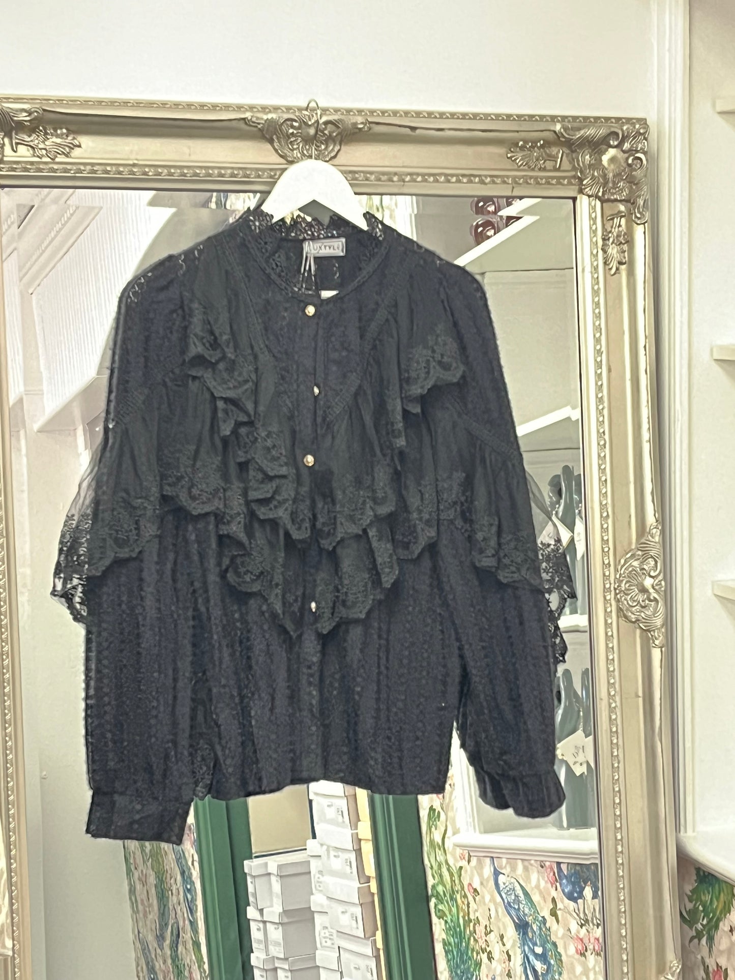 Black Frill Blouse One Size Fits 8-14