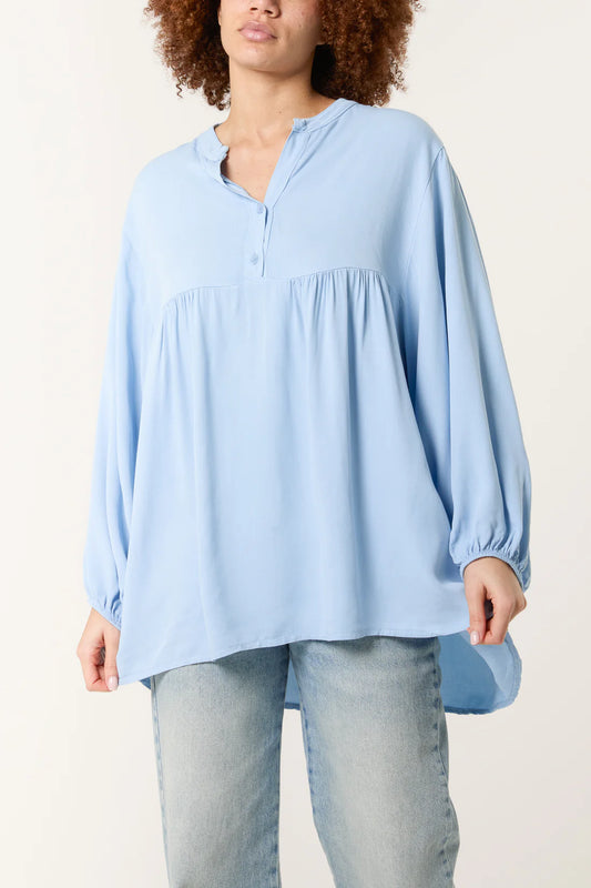 Grandad Collar Shell Button Blouse (one size fits
