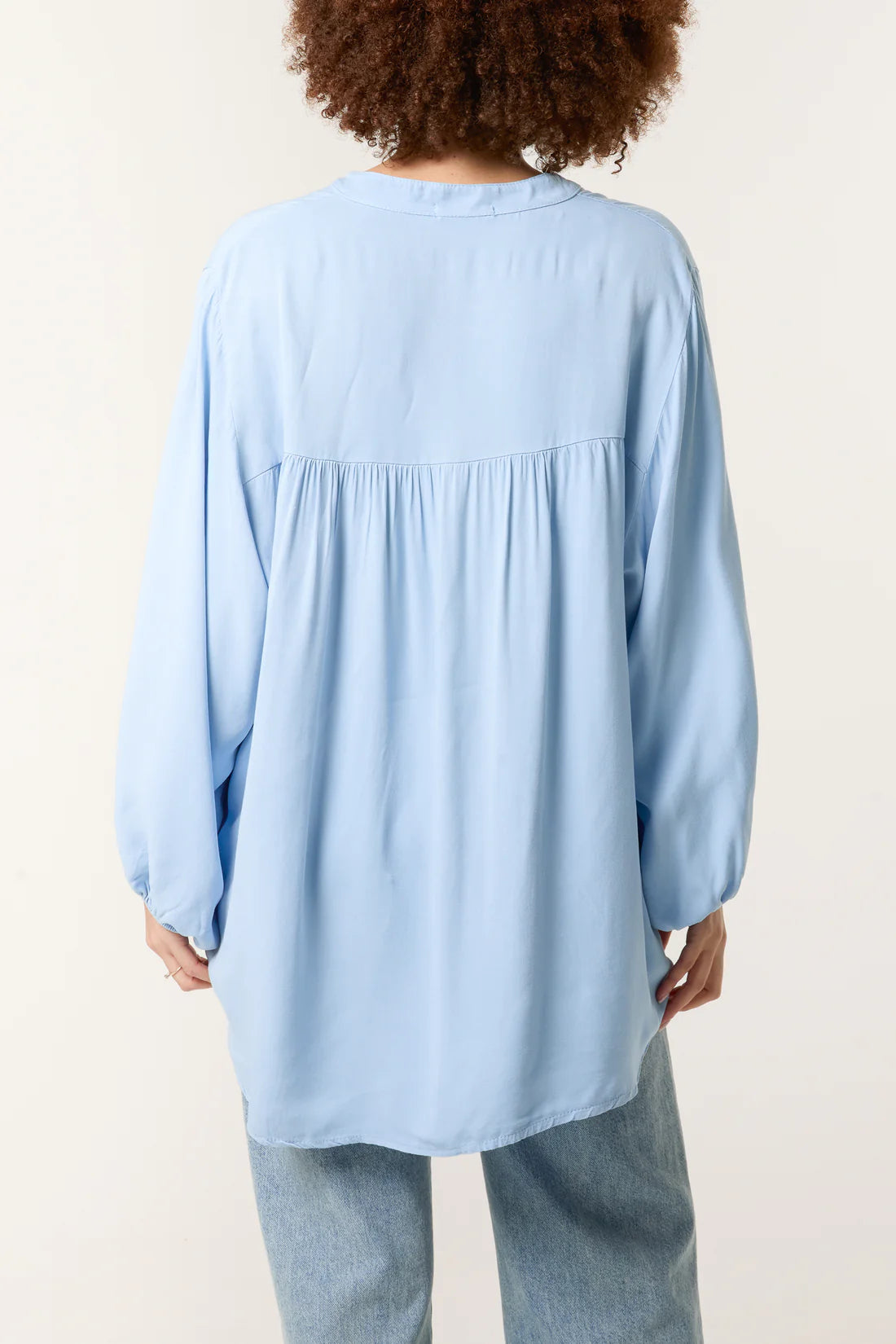Grandad Collar Shell Button Blouse (one size fits