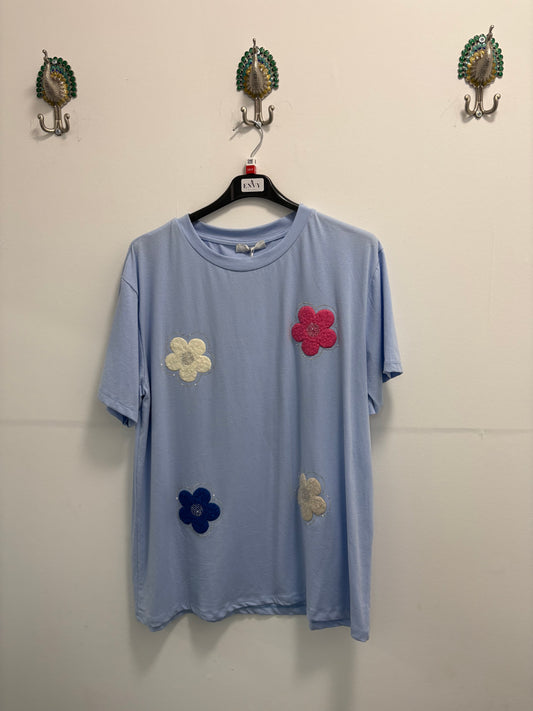 Blue Daisy Print T-Shirt | One Size Fits 8–18