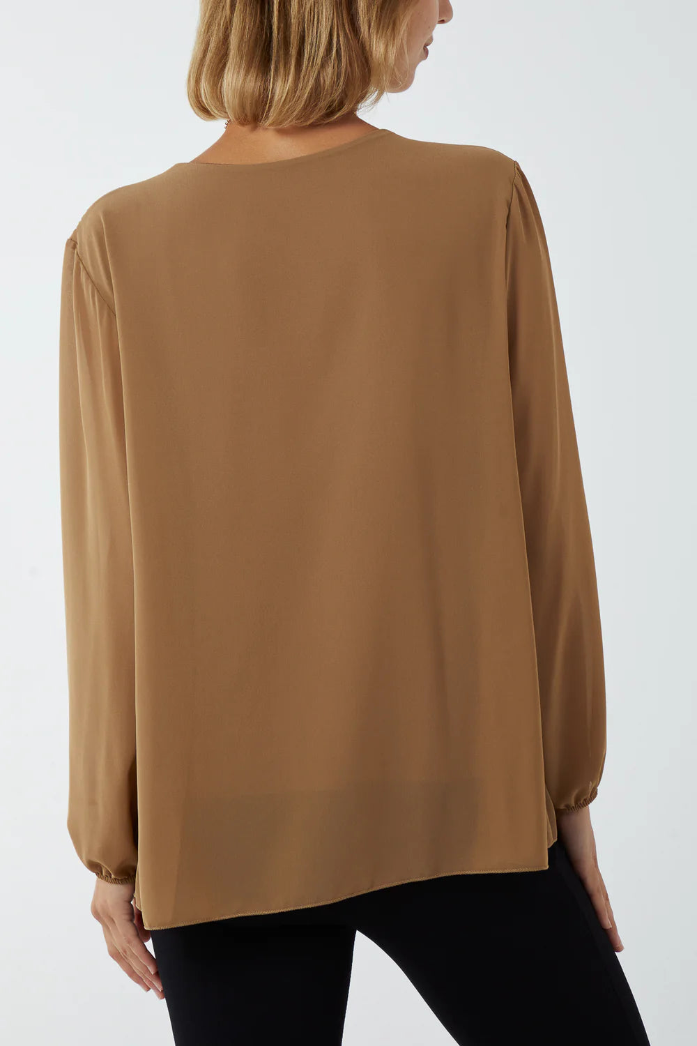 Pleated Longsleeve Top with Necklace One Size 8-16 - other colours available